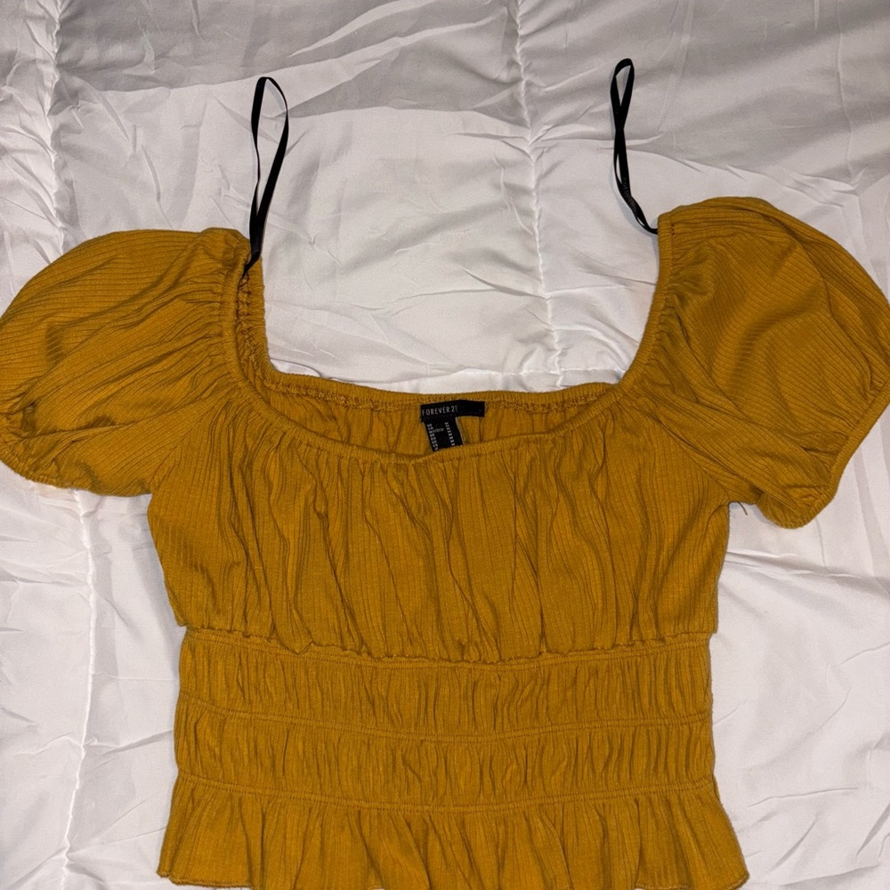 Forever 21 Mustard Puff Sleeve Blouse